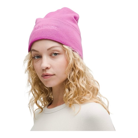 lululemon athletica Accessories - Lululemon Warm Revelation Beanie Wordmark Pow Pink Tone OS NWT Sold Out